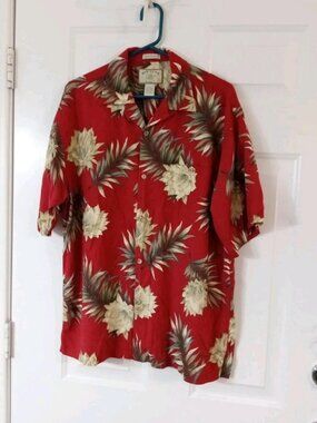 Hibiscus Hawaii Men's Size Large Hawaiian Red Floral Shirt 100% Rayon
